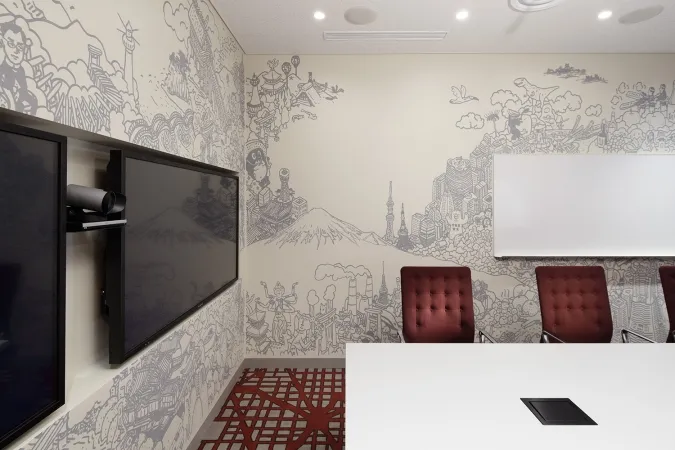 A room drawn with Japanese landscapes