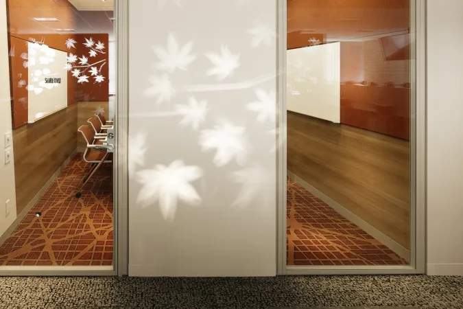 Maple leaves on glass