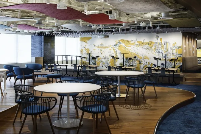 Murals over the café tables