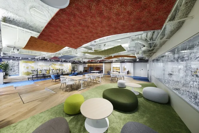 Soft seats on green carpet