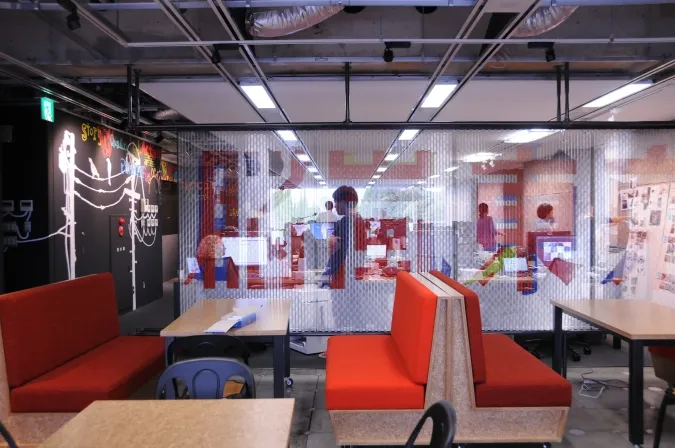 Red booths for team work