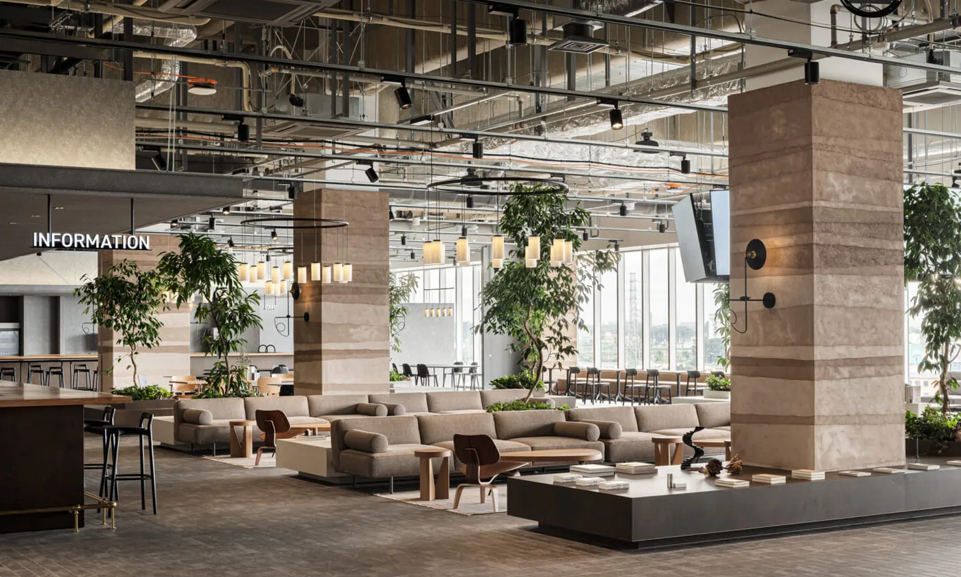 Lounges and planted islands