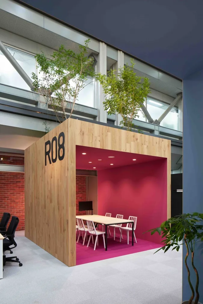 A pink meeting room