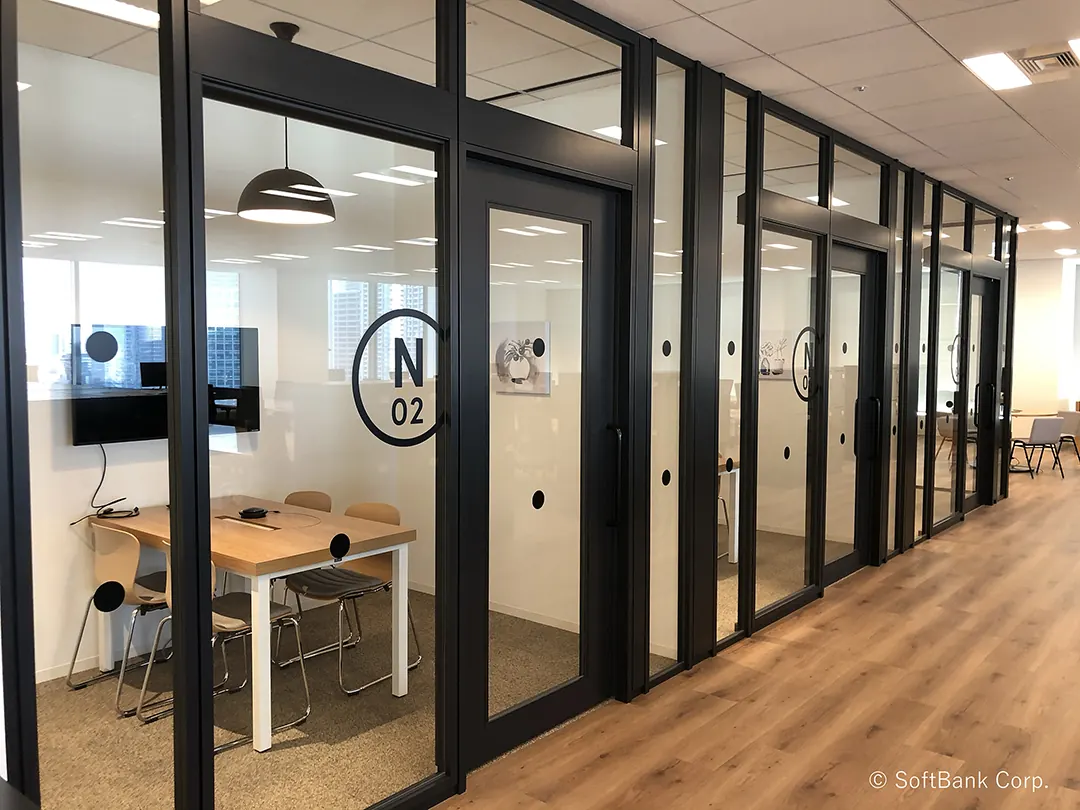 Glass-walled meeting rooms